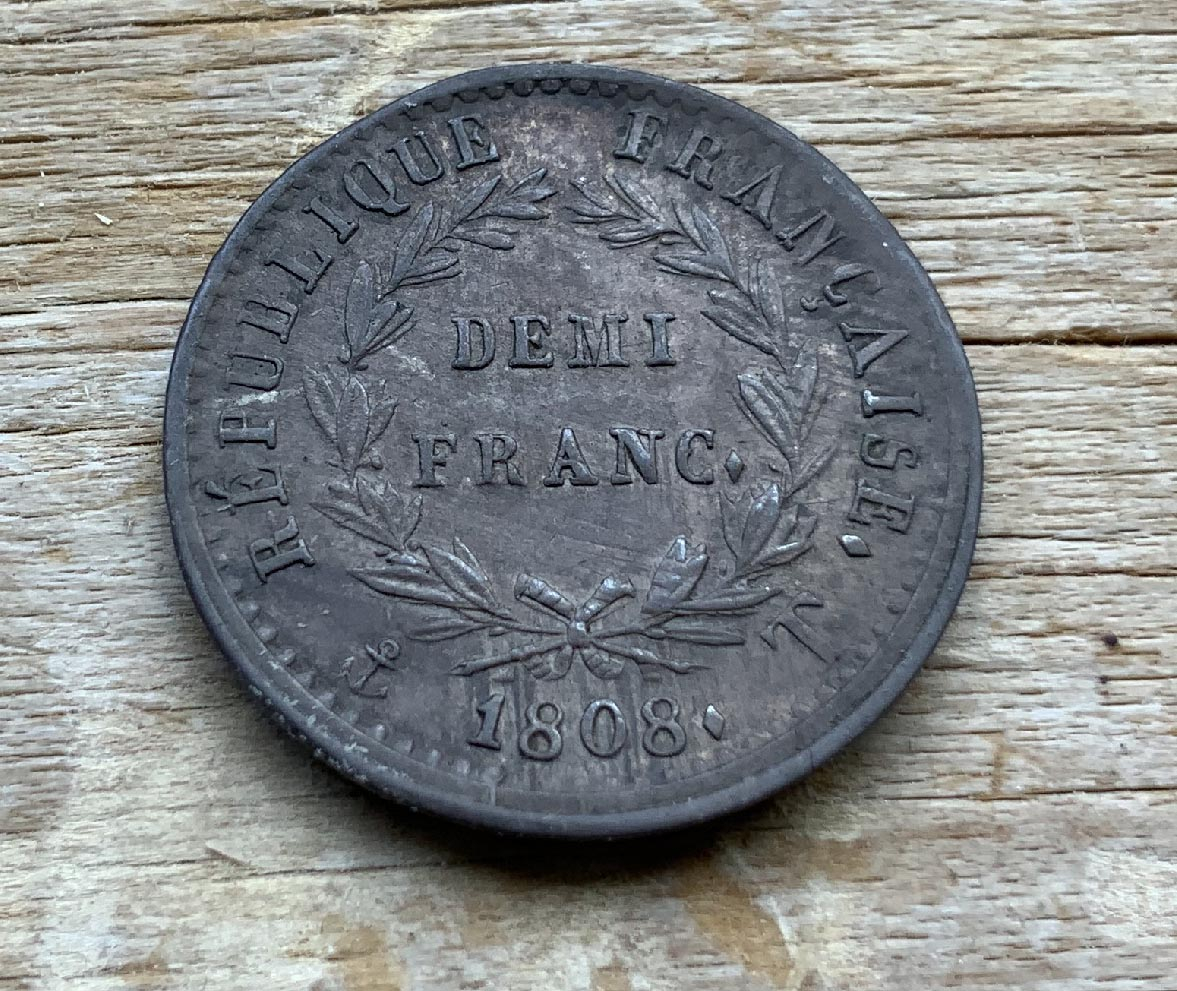 Scarce 1808 Napoleon French half Franc .900 silver High Grade Coin C3512